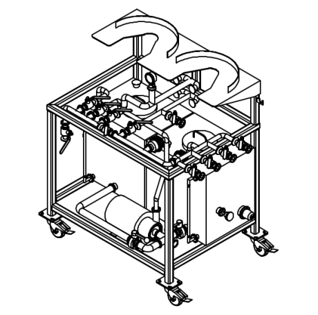 Image of extract 3D CAD drawing of dual keg semi-automatic keg washer.