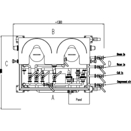 Schematic diagram of a dual chamber keg washer with labelled components and connections.
