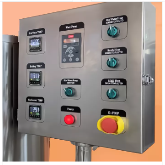 Control panel with various buttons and screens for system operation and monitoring.